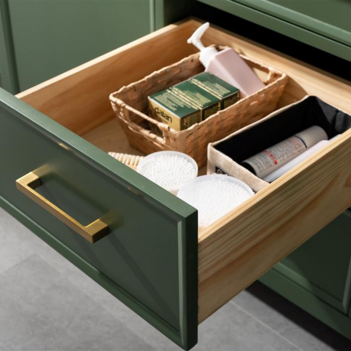 60" Seva Green Finish Double Sink Bathroom Vanity Cabinet with Carrara White Marble & 3 Drawers
