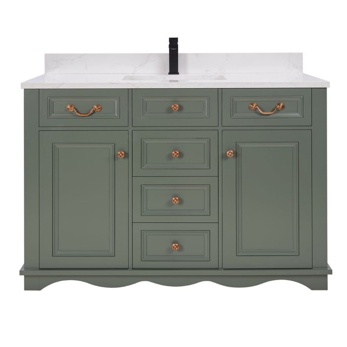 Vivaldi 48" Vivaldi Pewter Green Bathroom Vanity - Solid Wood Construction with 1" Artificial Stone Top & Soft Close Drawers