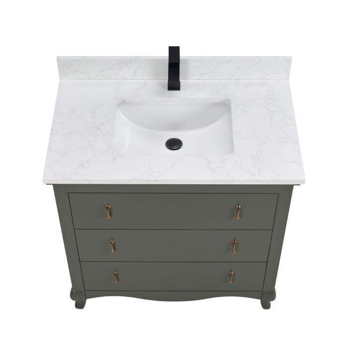 Fraizer 36" Green Wood Bathroom Vanity – Modern Design with Faux Stone Top