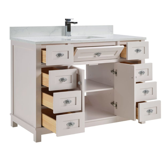 Fernanda 48" Solid Wood Bathroom Vanity in Dreamy White with 1" Artificial Stone Top & Soft Close Storage