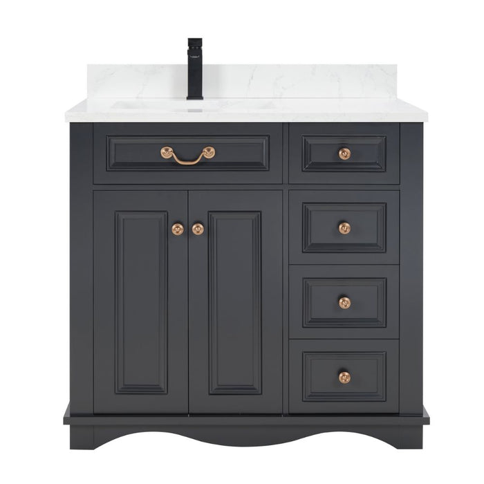 Ariel 36" Tricorn Black Traditional Bathroom Vanity Solid Wood with Artificial Stone Countertop & Undermount Sink