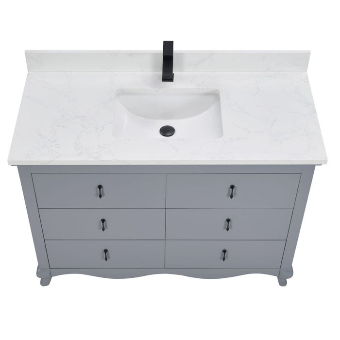 Kristy 48" Cadet Solid Wood Single Sink Vanity with Soft Close Drawers & Stone Top