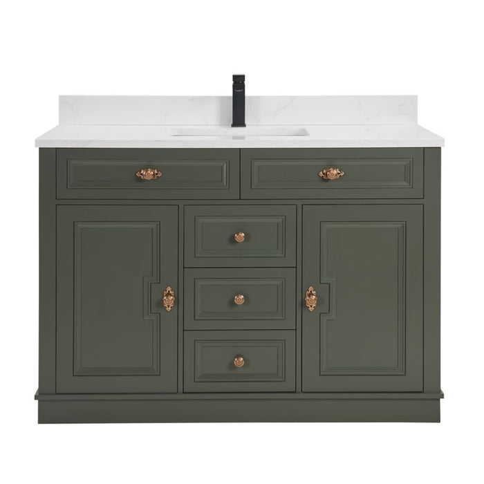 48" Jonesy Pewter Green Single Sink Wood Vanity - Undermount Basin & Artificial Stone Top
