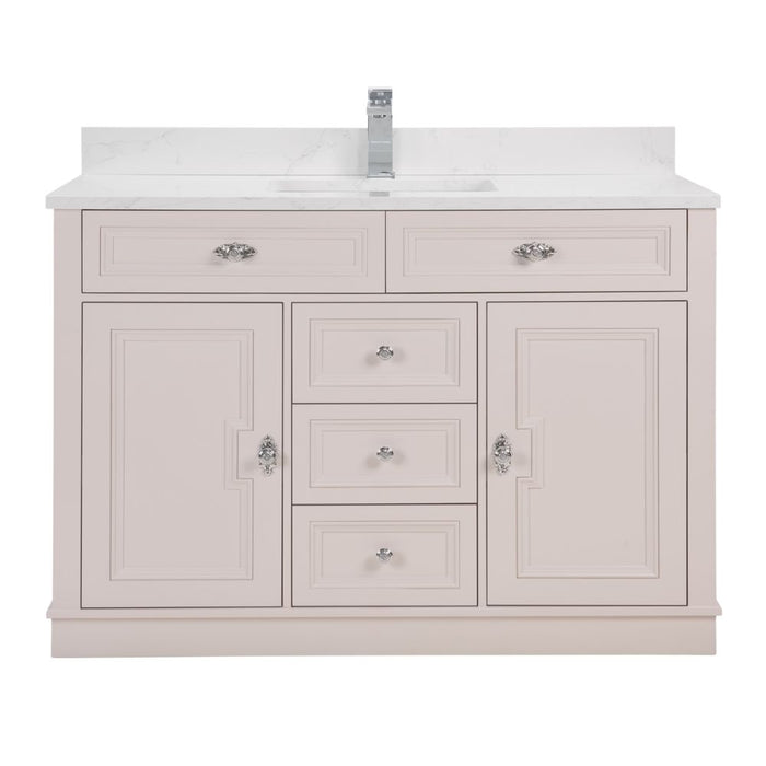 48" White Solid Wood Single Sink Vanity Viveka with Undermount Basin & Soft-Close Drawers