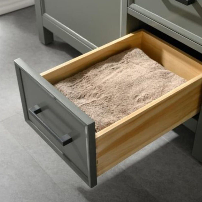 Sohan 36" Single Sink Vanity in Pewter Green - Blue Limestone Top, Pre-Drilled, 3 Drawers with Organizer