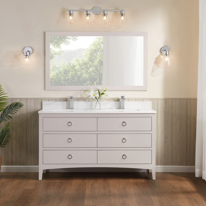 Vanda 60" Solid Wood Bathroom Vanity Dreamy White – Single Sink with 1" Artificial Stone Top