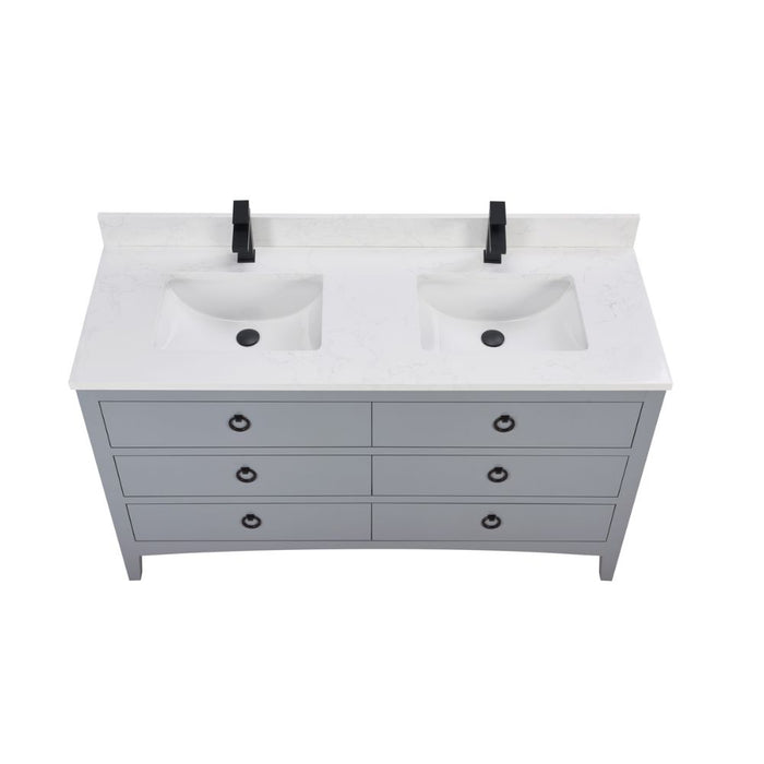 Jamie 60" Blue Solid Wood Bathroom Vanity – Contemporary Design with Stone Countertop
