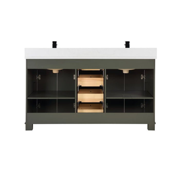 Payton 60" Solid Wood Pewter Green Single Sink Bathroom Vanity with Artificial Stone Top