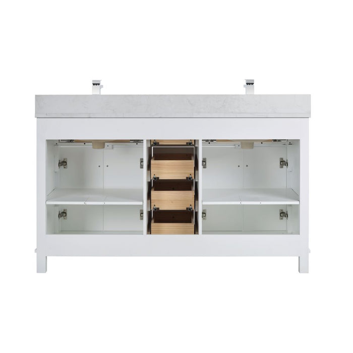Miren 60" White Classic Solid Wood Bathroom Vanity with Artificial Stone Top, 6 Drawers & 4 Doors