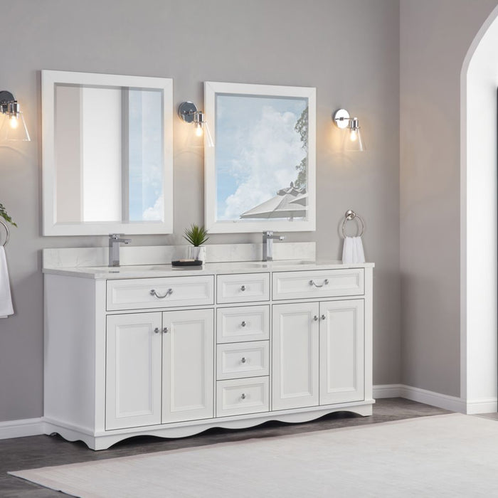 Eliane 72" Classic White Solid Wood Double Sink Bathroom Vanity with 1" Artificial Stone Top & Soft Close Drawers