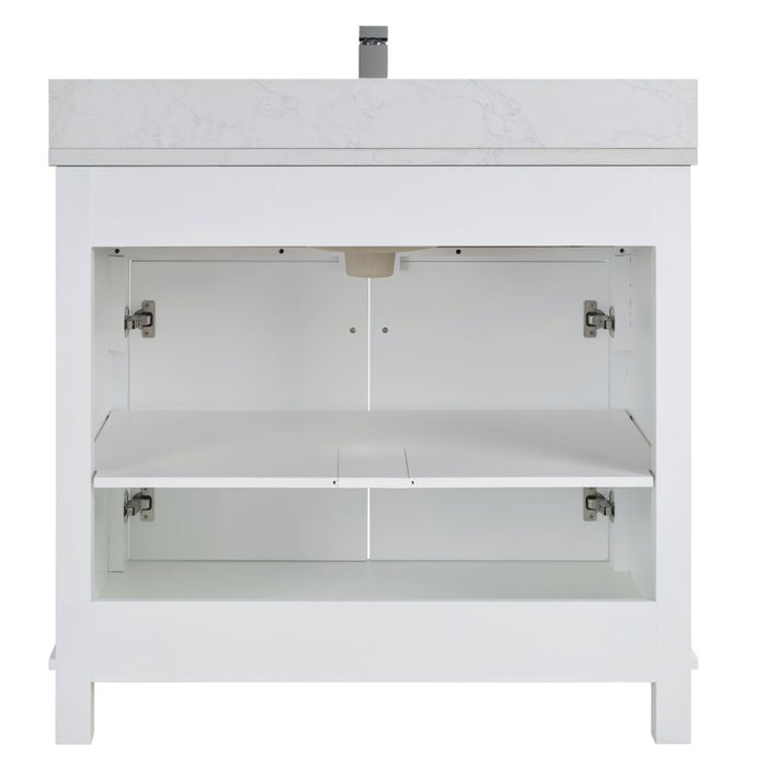 Broxburn 36" White Solid Wood Bathroom Vanity with Artificial Stone Top - FusionBath Classic Collection Single Sink Freestanding