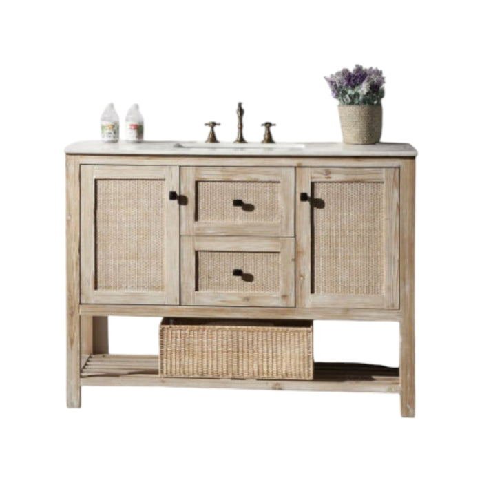 Lexi 48" Solid Wood Modern Bathroom Vanity with Marble Countertop - White Ceramic Sink, Dual Storage, 8" Spread