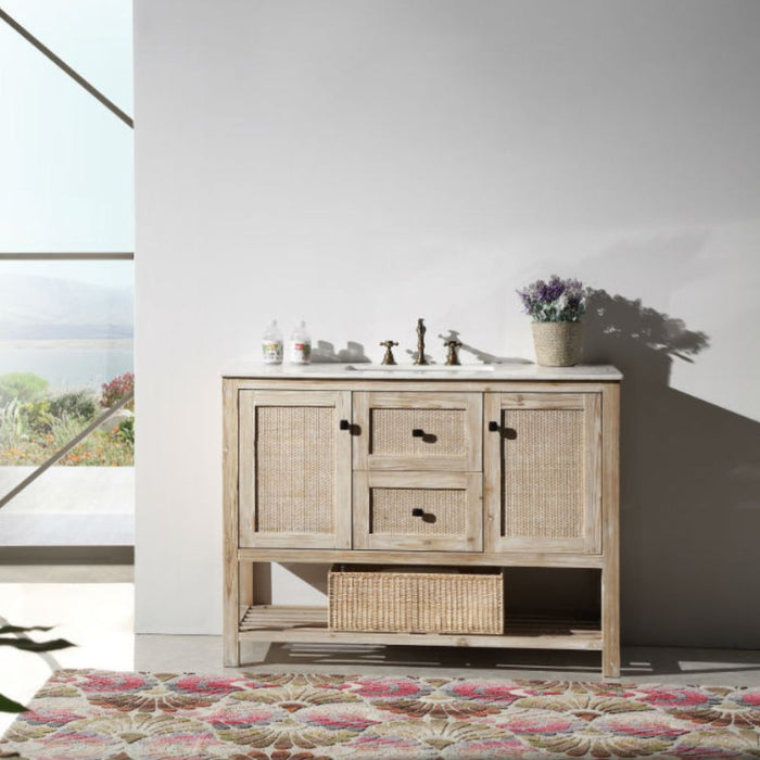 Lexi 48" Solid Wood Modern Bathroom Vanity with Marble Countertop - White Ceramic Sink, Dual Storage, 8" Spread