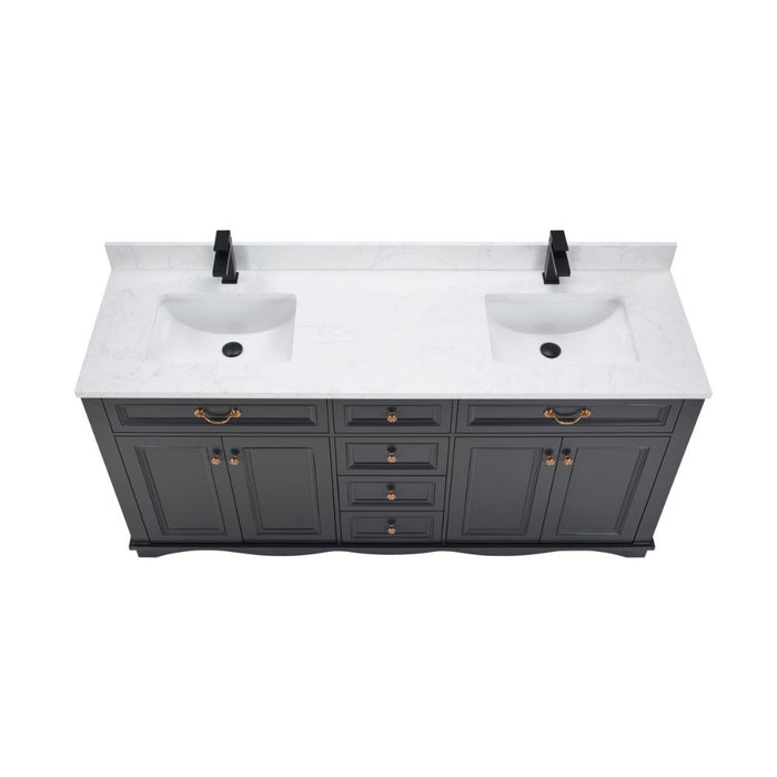 Isidora 72" Tricorn Black Bathroom Vanity Cabinet Solid Wood Construction Double Sink with Stone Top