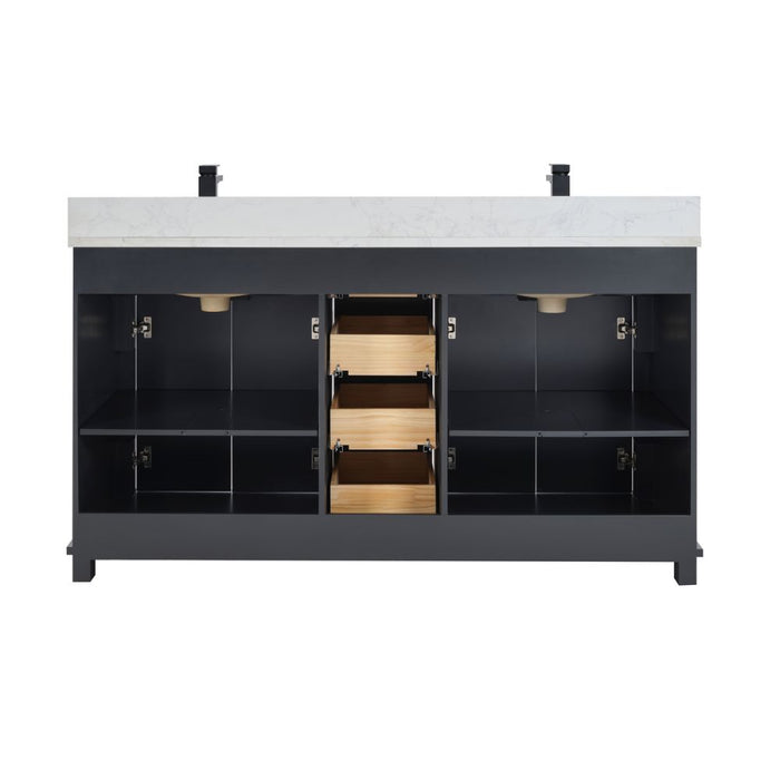 Elmdon Dreamy White 60" Solid Wood Single Vanity with Artificial Stone Top & Soft-Close Drawers