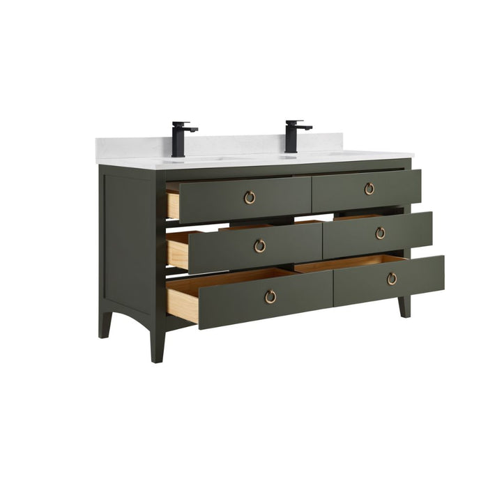 Winton 60" Pewter Green Bathroom Vanity Cabinet – Solid Wood with 1" Artificial Stone Top & Dovetail Drawers