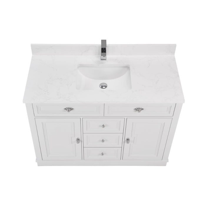 Mistral 48" White Solid Wood Vanity with Artificial Stone Top, Undermount Sink & 5 Dovetail Drawers