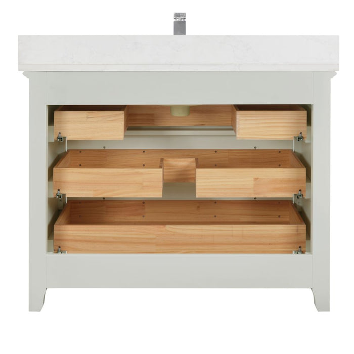 Warwick 42" White Bathroom Vanity - Solid Wood Construction with 1" Artificial Stone Top & 3 Dovetail Drawers