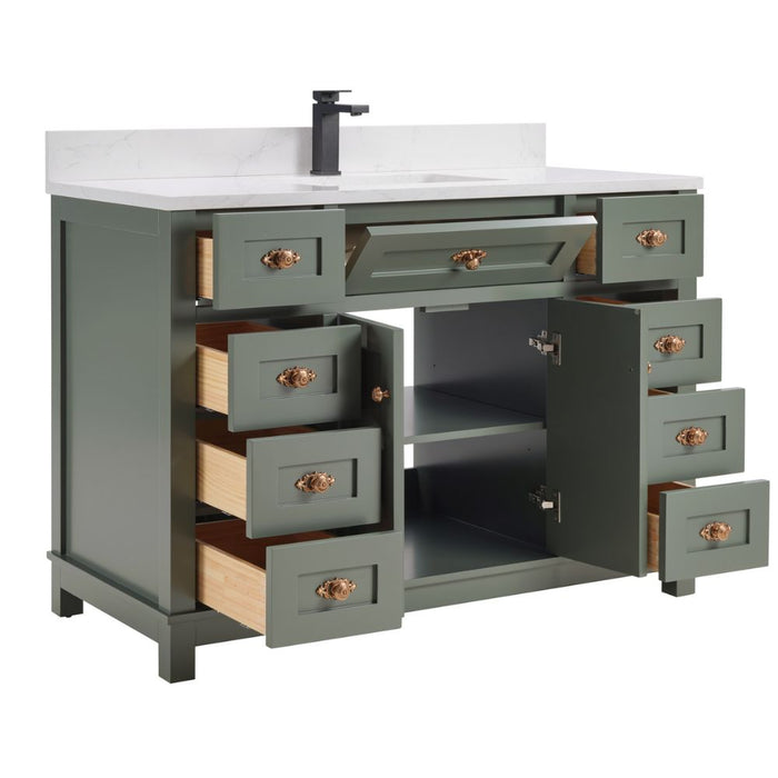Nikko 48" Pewter Green Solid Wood Sink Vanity with Artificial Stone Countertop