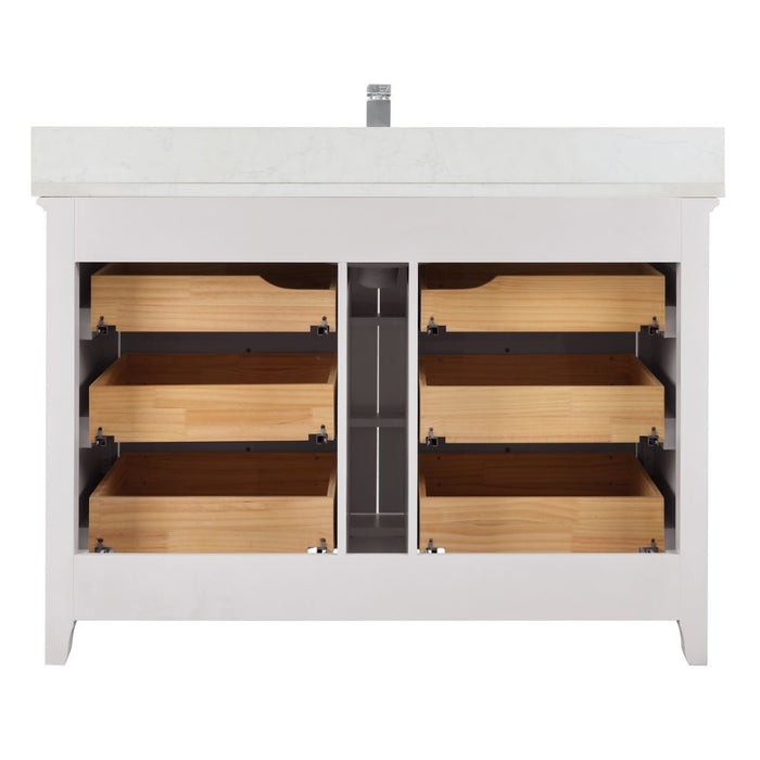Adalwin 48" Dreamy White Solid Wood Bathroom Vanity - 6 Dovetail Drawers & Artificial Stone Top