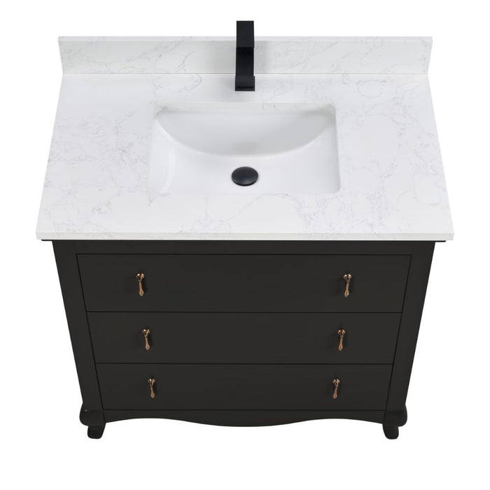 Zaira 36" Solid Wood Vanity – Matte Black Bathroom Cabinet with Artificial Stone Countertop