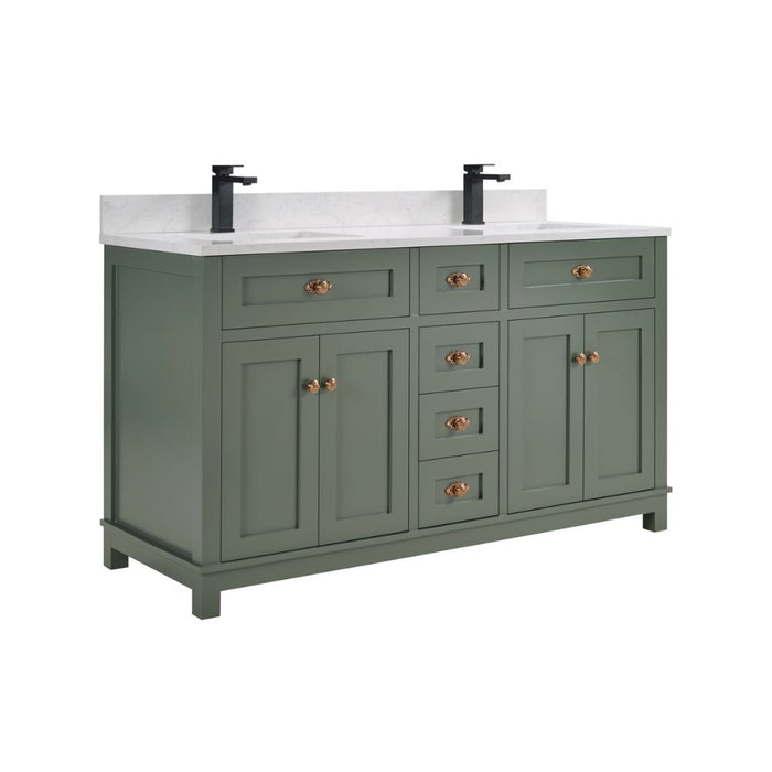 Mathias 60" Pewter Green Wood Bathroom Vanity with 1" Stone Countertop Undermount Sink Soft Close Hardware