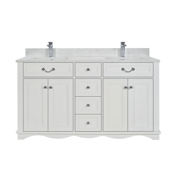 Petronelle 60" Solid Wood White Traditional Bathroom Vanity - Artificial Stone Top with Soft Close Drawers