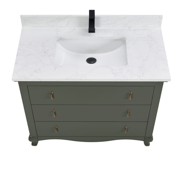 42" Pewter Green Solid Wood Bathroom Vanity with Artificial Stone Top