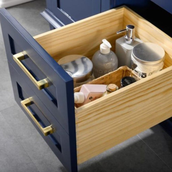 Herzen 54" Blue Wood Double Sink Vanity – Carrara Top & Soft Close Drawers