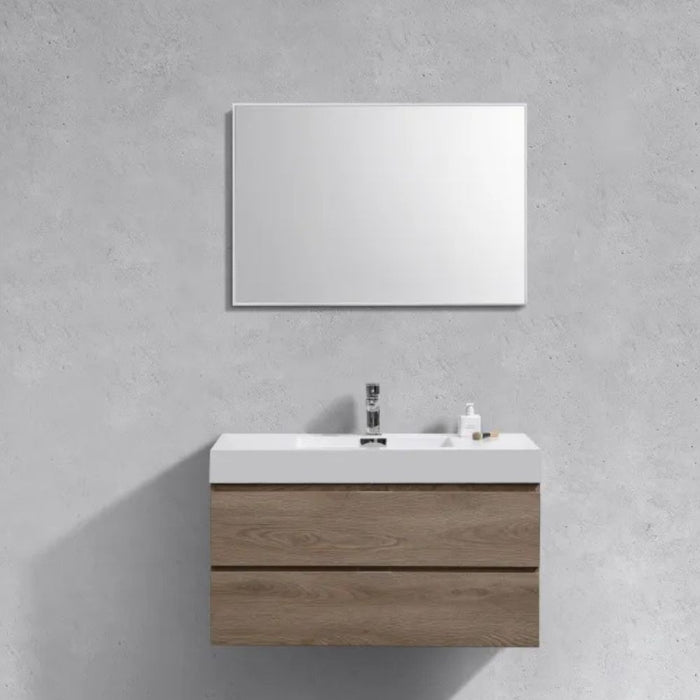 Simi 40" Butternut Wood Veneer Wall Mount Bathroom Vanity – Modern Style with Soft-Close Drawers
