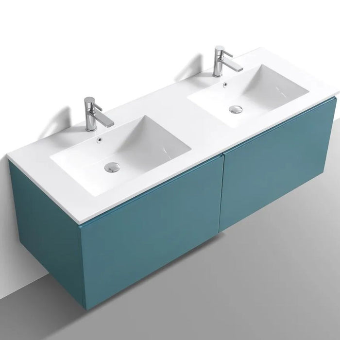 Santiago 60" Double Sink Teal Green Bathroom Vanity – Contemporary Wall Mount with Integrated Acrylic Top