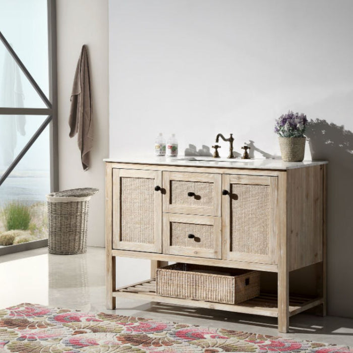 Lexi 48" Solid Wood Modern Bathroom Vanity with Marble Countertop - White Ceramic Sink, Dual Storage, 8" Spread