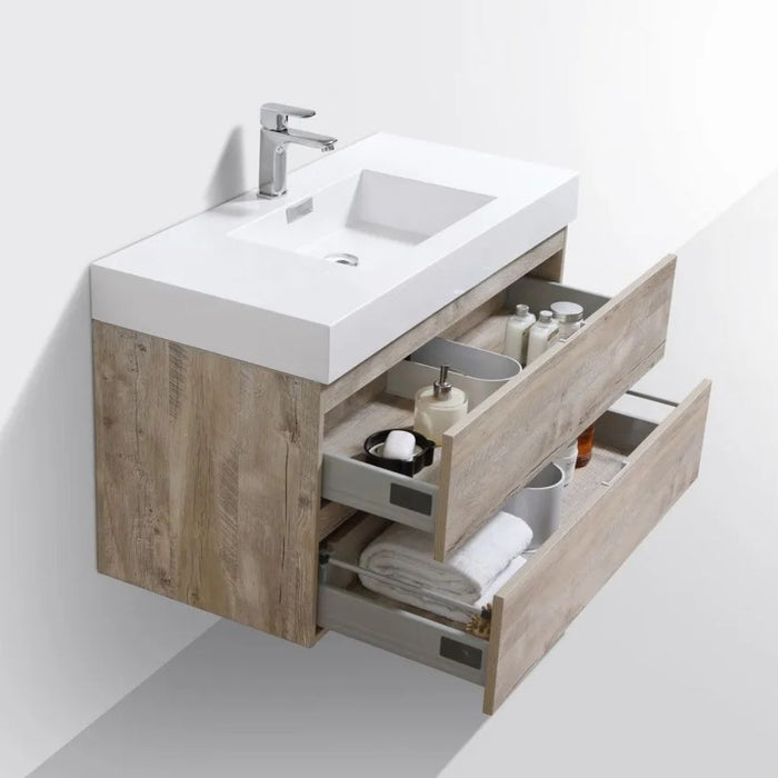Magnolia Bliss 40" Nature Wood Veneer Wall Mount Bathroom Vanity - Modern Single Sink with Soft-Close Drawers