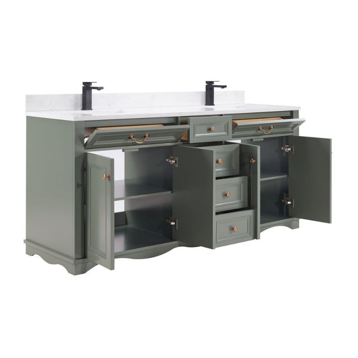 Tova 72" Double Sink Pewter Green Bathroom Vanity - Solid Wood Construction with 1" Stone Top