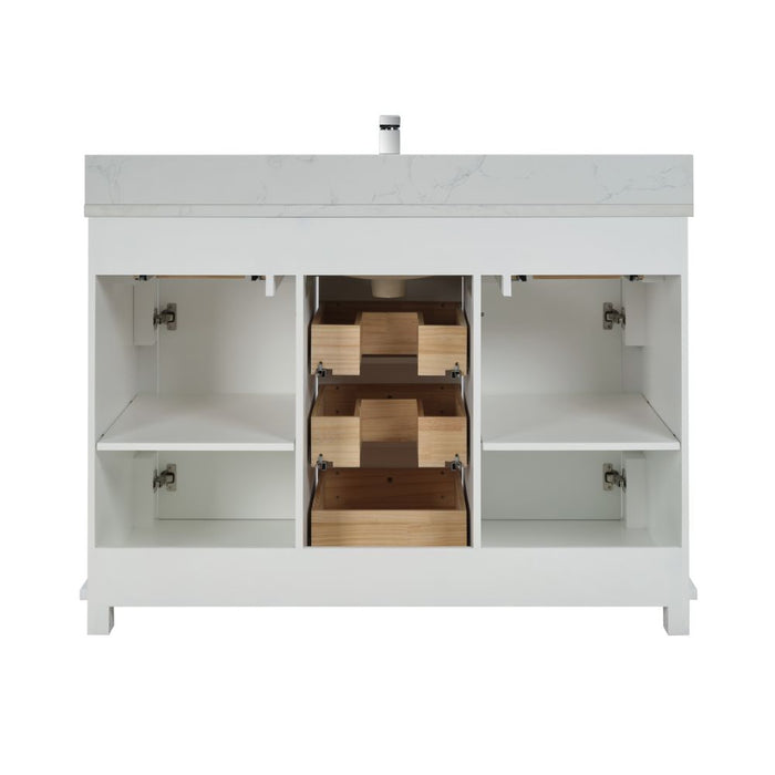 Arielle 48" White Wood Single Sink Vanity Cabinet - Artificial Stone Countertop, Soft-Close Doors & 5 Drawers
