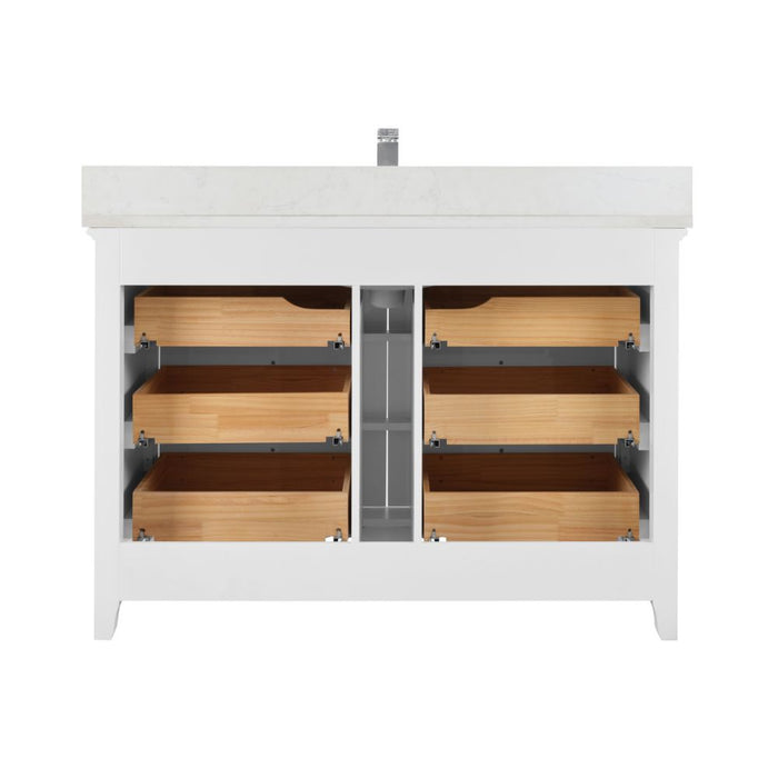 Leyton 48" White Single Sink Vanity - Solid Wood Construction with 1" Stone Countertop & 6 Drawers