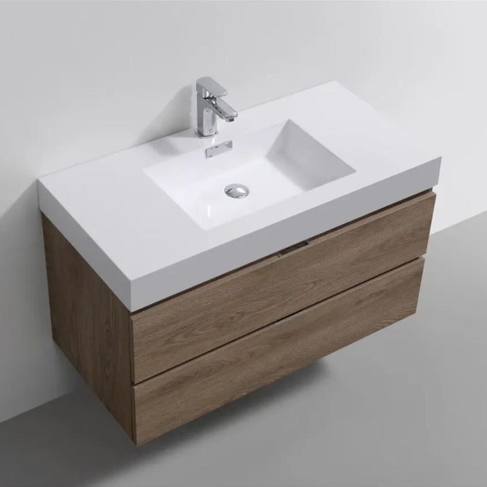 Simi 40" Butternut Wood Veneer Wall Mount Bathroom Vanity – Modern Style with Soft-Close Drawers