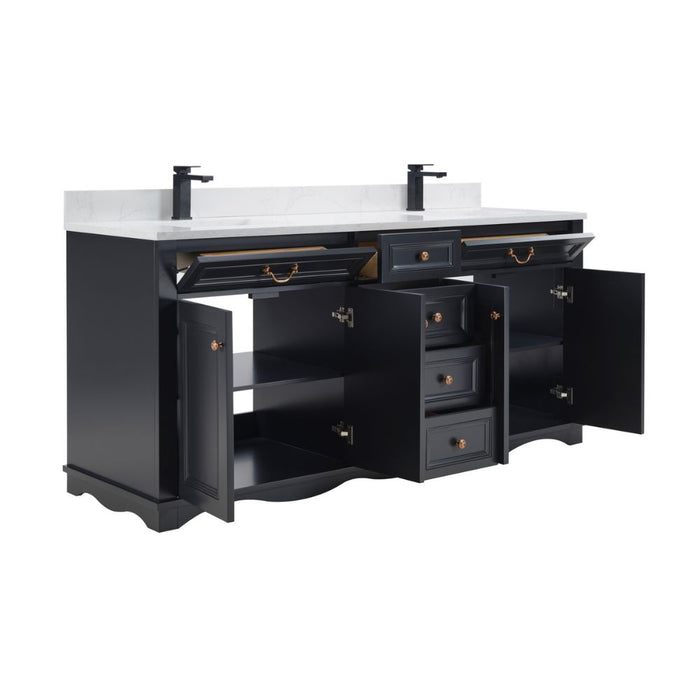 Isidora 72" Tricorn Black Bathroom Vanity Cabinet Solid Wood Construction Double Sink with Stone Top