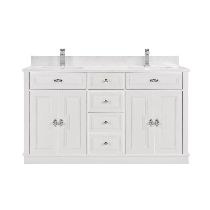 Aveneil Classic 60" White Solid Wood Single Sink Bathroom Vanity with Artificial Stone Top and Soft-Close Drawers