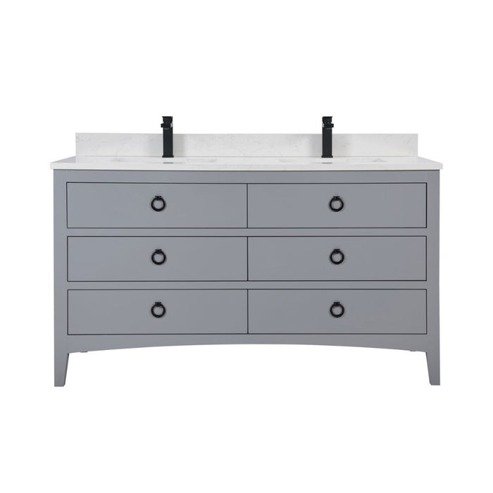 Jamie 60" Blue Solid Wood Bathroom Vanity – Contemporary Design with Stone Countertop