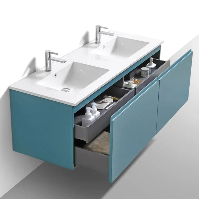 Santiago 60" Double Sink Teal Green Bathroom Vanity – Contemporary Wall Mount with Integrated Acrylic Top