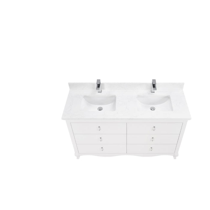 Samuel Classic 60" White Solid Wood Bathroom Vanity - Single Undermount Sink with Artificial Stone Top & 6 Dovetail Drawers