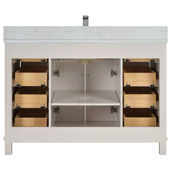 Fernanda 48" Solid Wood Bathroom Vanity in Dreamy White with 1" Artificial Stone Top & Soft Close Storage