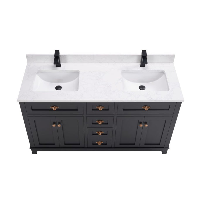 Raurey 60" Tricorn Black Single Sink Vanity with Stone Top & Soft-Close Drawers