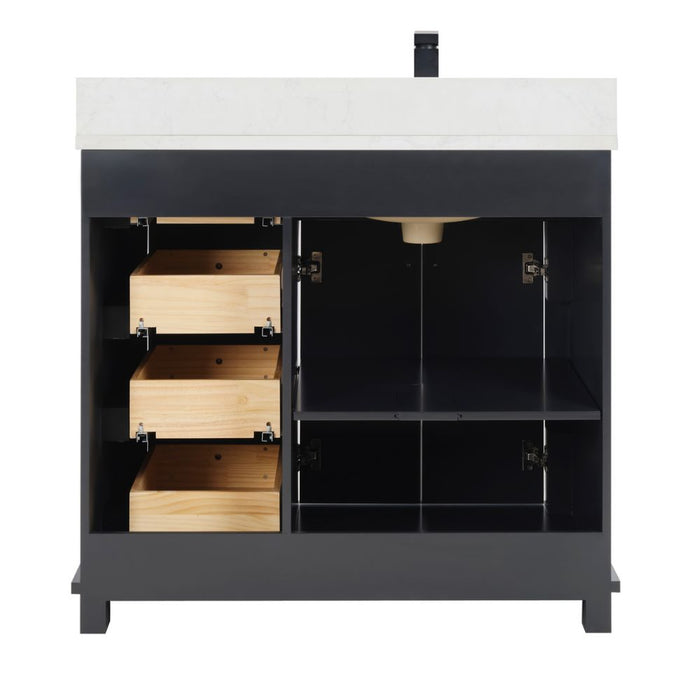 Ariel 36" Tricorn Black Traditional Bathroom Vanity Solid Wood with Artificial Stone Countertop & Undermount Sink