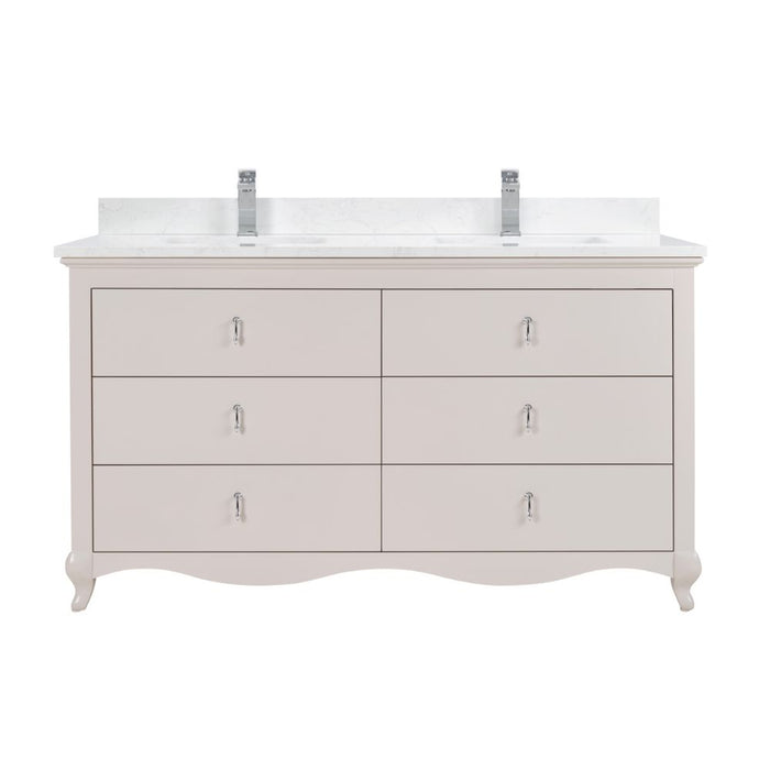 Claudia 60" Dreamy White Collection Single Sink Solid Wood Bathroom Vanity with 1" Artificial Stone Top & Soft Close Hardware
