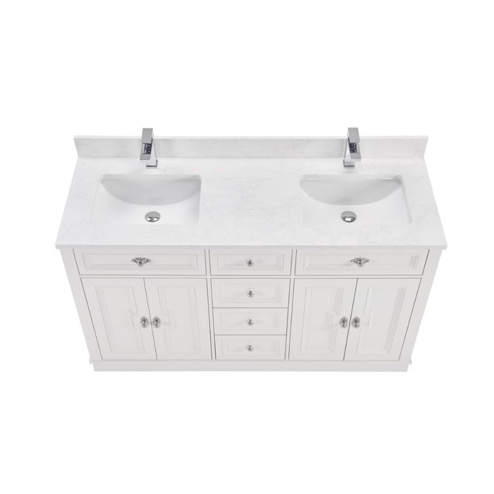Aveneil Classic 60" White Solid Wood Single Sink Bathroom Vanity with Artificial Stone Top and Soft-Close Drawers