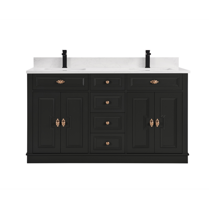 Louvain 60" Tricorn Black Freestanding Bathroom Vanity with Stone Countertop and Soft-Close Drawers