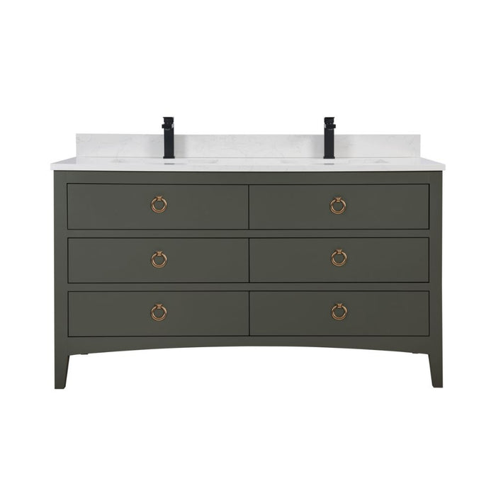 Winton 60" Pewter Green Bathroom Vanity Cabinet – Solid Wood with 1" Artificial Stone Top & Dovetail Drawers