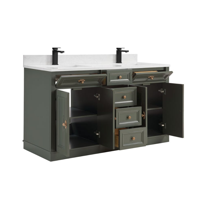 Payton 60" Solid Wood Pewter Green Single Sink Bathroom Vanity with Artificial Stone Top